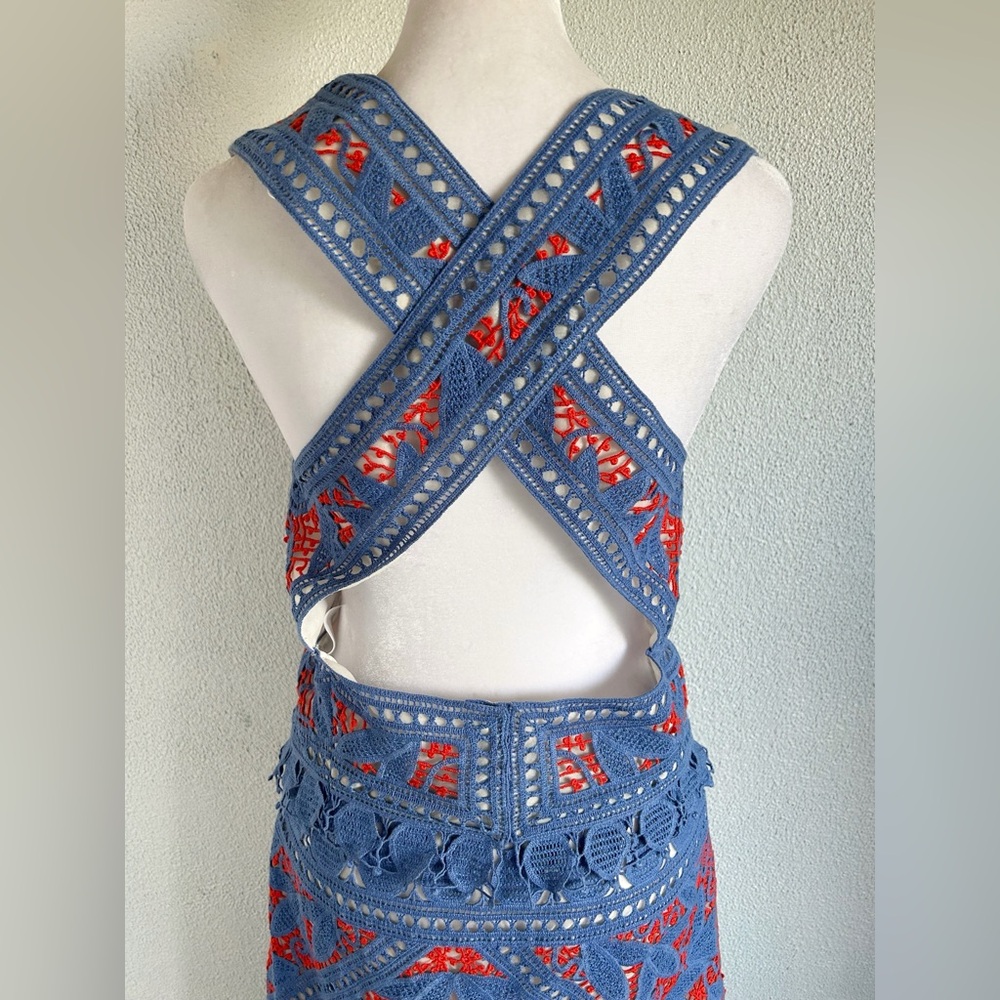 NWT Tory Burch Evie Whitney Blue Lace Crochet Skirt Set Size 8 Runway - Picture 10 of 16
